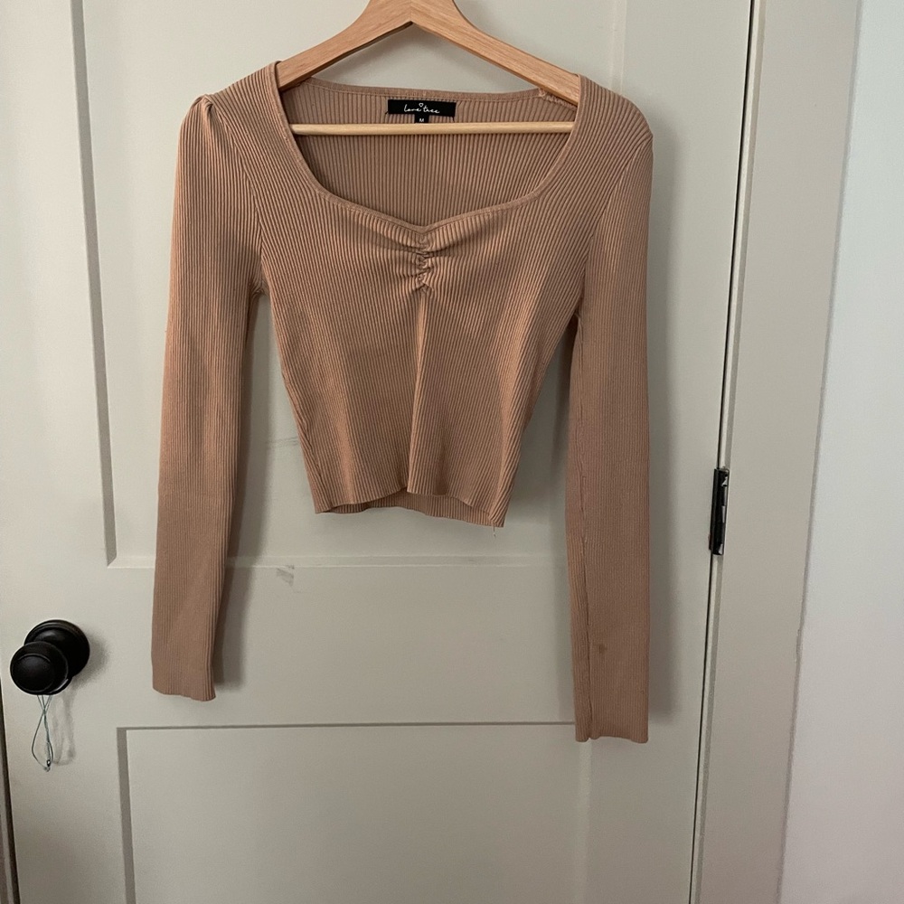 Love Tree Ribbed Blouse in Tan